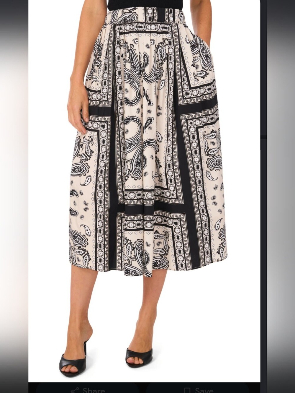 Halogen Black & Cream Paisley-Print Midi Skirt
